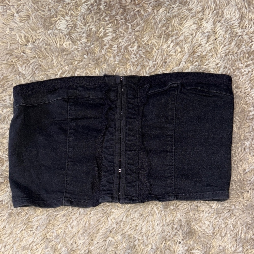 Black Faux Denim Tube Top